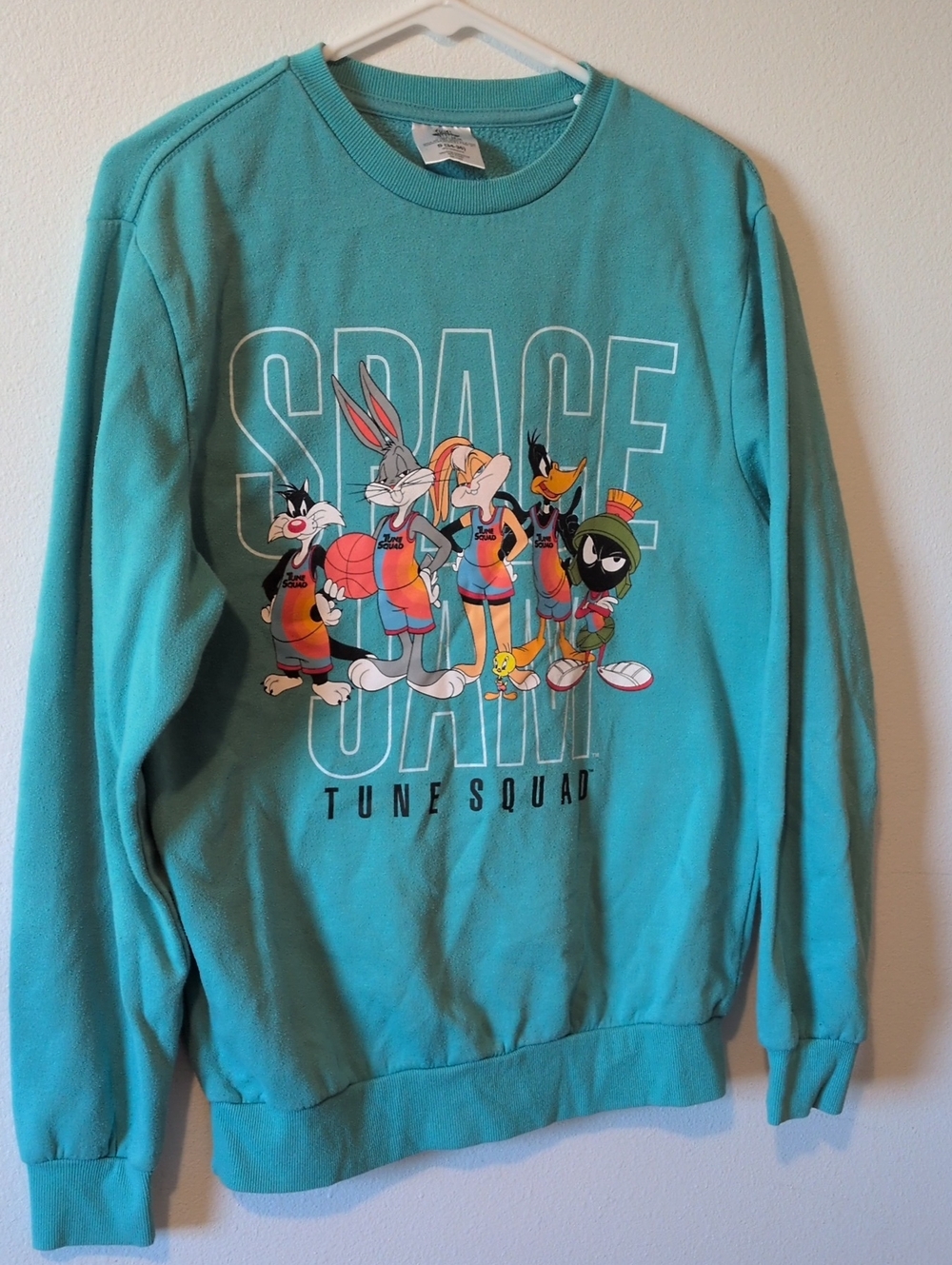 Vintage Teal Crewneck Sweatshirt with Space Jam Tune Squad Graphic